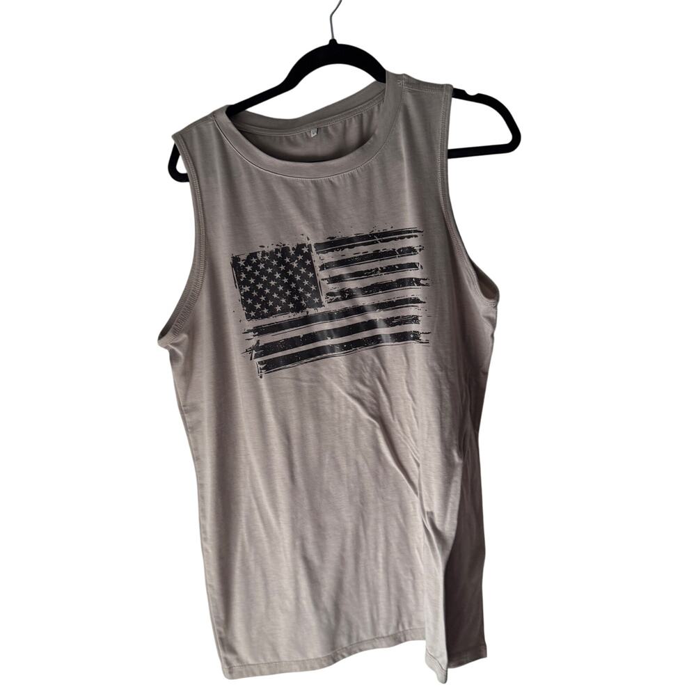 Men’s Sleeveless Graphic Tank Top Large Gray –‎ Grunge USA Flag